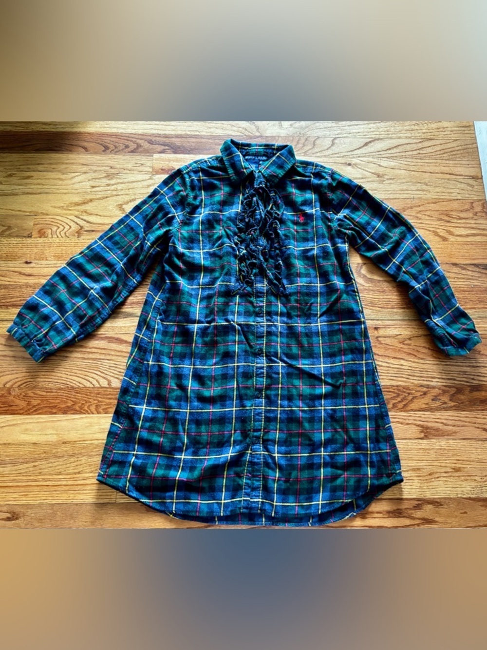 Ralph Lauren Green & Navy Plaid Ruffle-Front Nightshirt - Medium